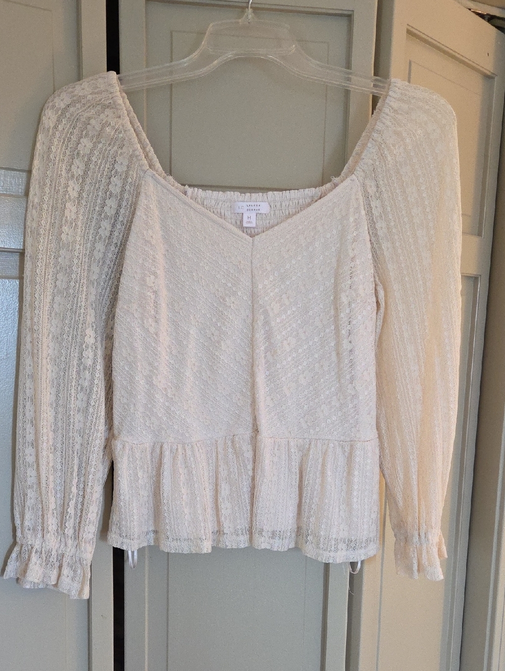 LC Lauren Conrad Cream Lace Peplum Blouse